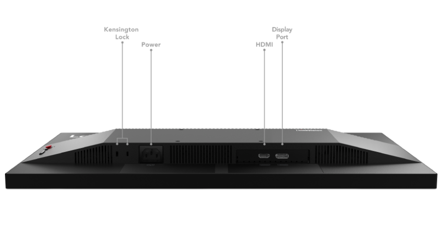 Крупный план подключений монитора ThinkVision E24q-30.