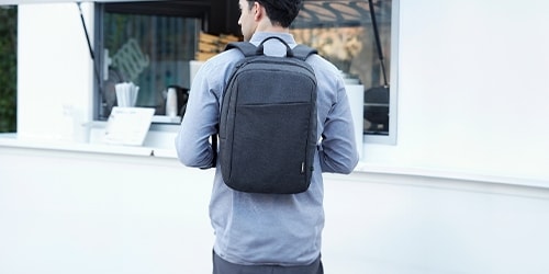 A Lenovo 16-inch Laptop Backpack B210 Black (ECO) is featured on a background.