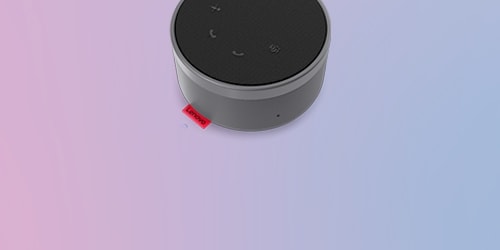 A Lenovo Go Wired Speakerphone (Thunder Black) is featured on a background.