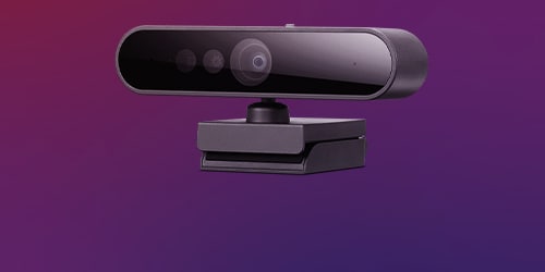 A Lenovo Performance FHD Webcam is featured on a background.