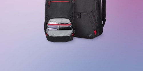 A ThinkPad Essential 16 inch Eco Backpack is featured on a background.