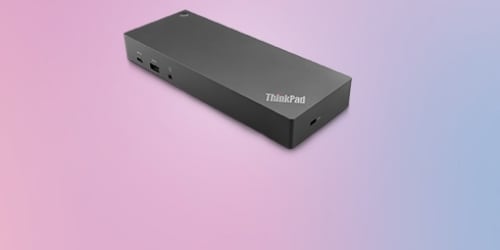 A ThinkPad Hybrid USB-C with USB-A Dock is featured on a background.