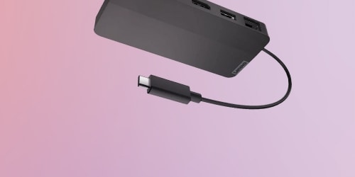 A USB-C Slim Travel Dock is featured on a background.