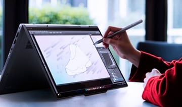 Lenovo ThinkPad X1 2-in-1 Gen 10 laptop in tablet mode, featuring a sleek design.