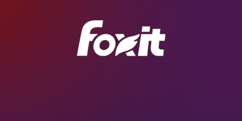 A deep purple background with the Foxit logo in white. 