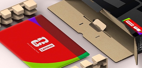 Un rectangle avec des icônes Lenovo et FIFA apparaît d’une boîte.
