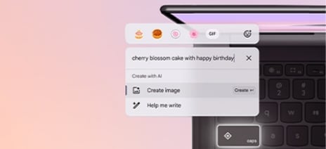 chromebook laptop keyboard and  AI-assisted creative tool for generating images or text.