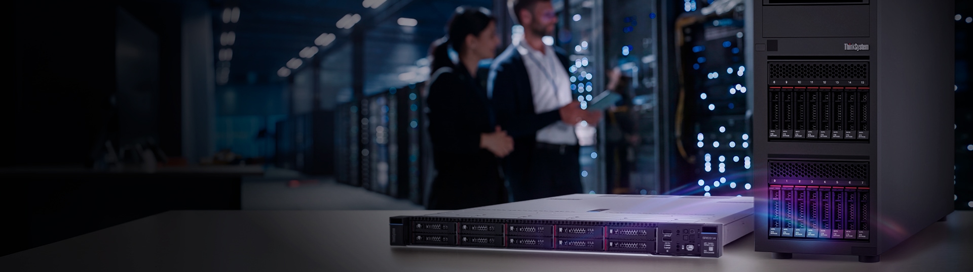 Image of two Lenovo servers: on the left, a ThinkSystem ST650 V3 server, and on the right, a V4 rack server with a clock icon, highlighting a special promotion.