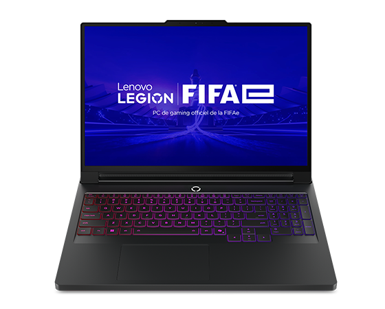 The official gaming PC of FIFAe, the Legion Pro 7i Gen 10 (16 Intel) laptop with an RGB backlit keyboard.