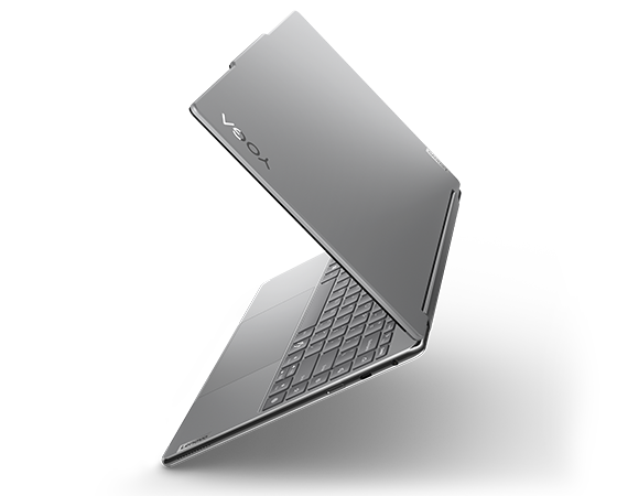 Yoga 9i 2-in-1 Gen 9 (14” Intel) in Luna Grey in Laptop Mode elevated, right side profile