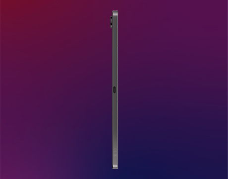 Left profile of an Eclipse Black Lenovo Legion Tab Gen 5 (8.8" Snapdragon) gaming tablet in portrait orientation.