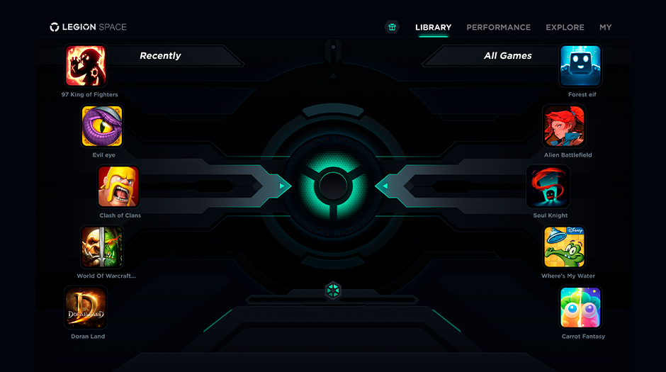 A screenshot of a game library in Legion Space.
