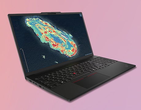 Display of a colourful topographical map on the Lenovo ThinkPad P16s i Gen 5 (Intel) mobile workstation.