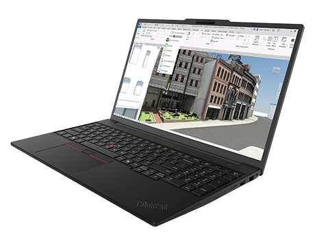 Angled front-left view shows keyboard layout and expansive screen on Lenovo ThinkPad P16s Gen 5 (16″ AMD) Mobile Workstation.