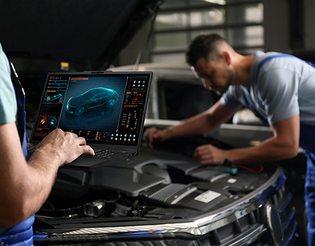 Automotive design visualization shown during engineering review on Lenovo ThinkPad P16s Gen 5 (16″ AMD) Mobile Workstation.
