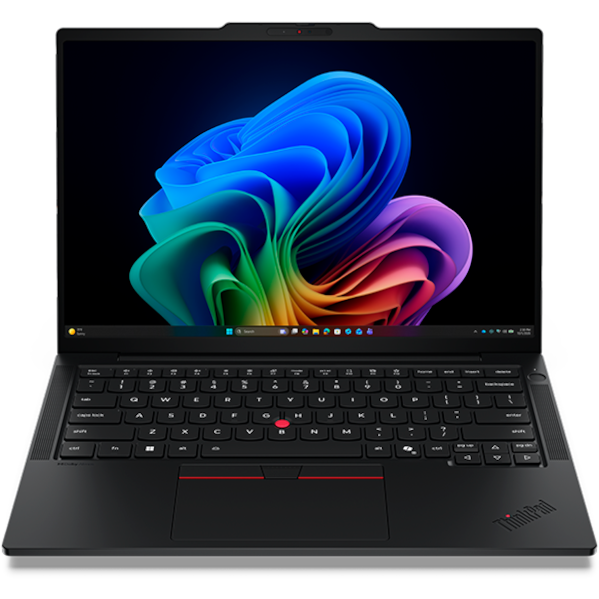 Front view, showing keyboard and display, of the Lenovo ThinkPad T14s Gen 7 (14” Snapdragon) laptop.
