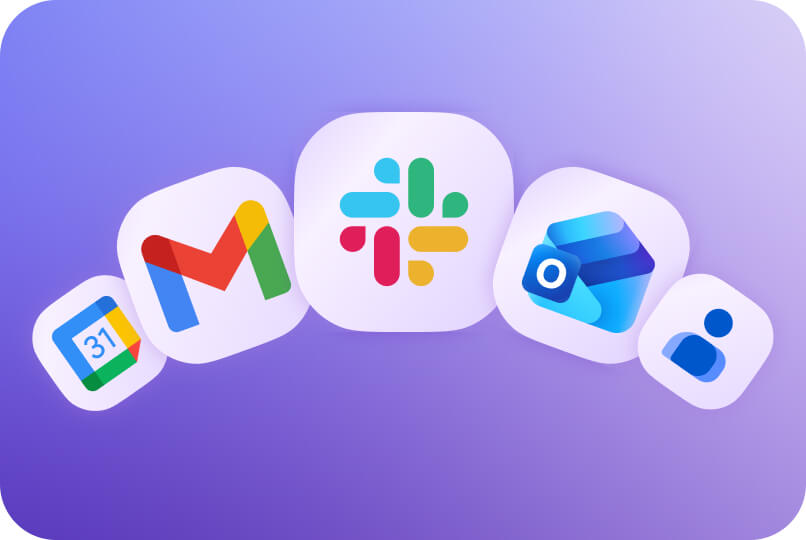 App icons for Google Calendar, Gmail, Slack, Outlook and Teams — services Lenovo & Motorola Qira works with
