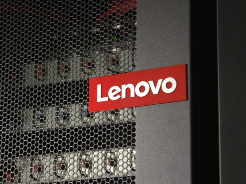 Exterior closeup of a Lenovo server.