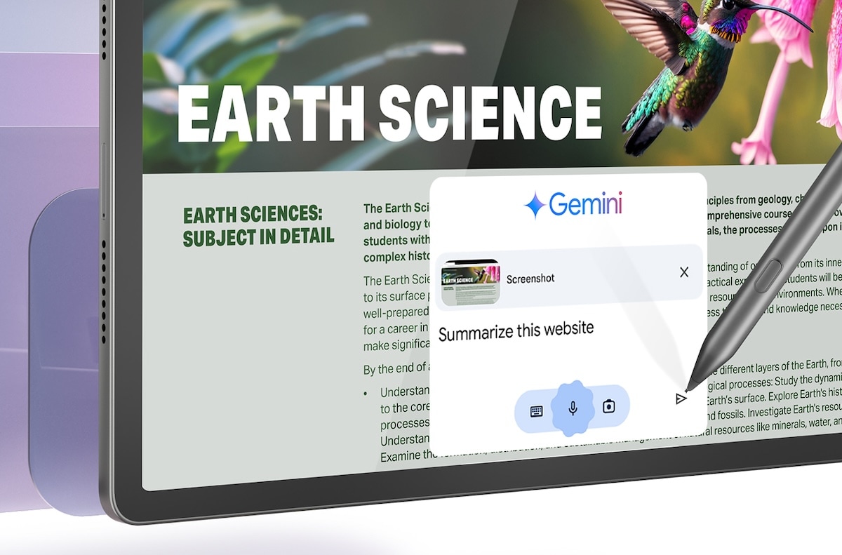 L’assistant Google Gemini sur la tablette Lenovo résume le contenu du site Web.