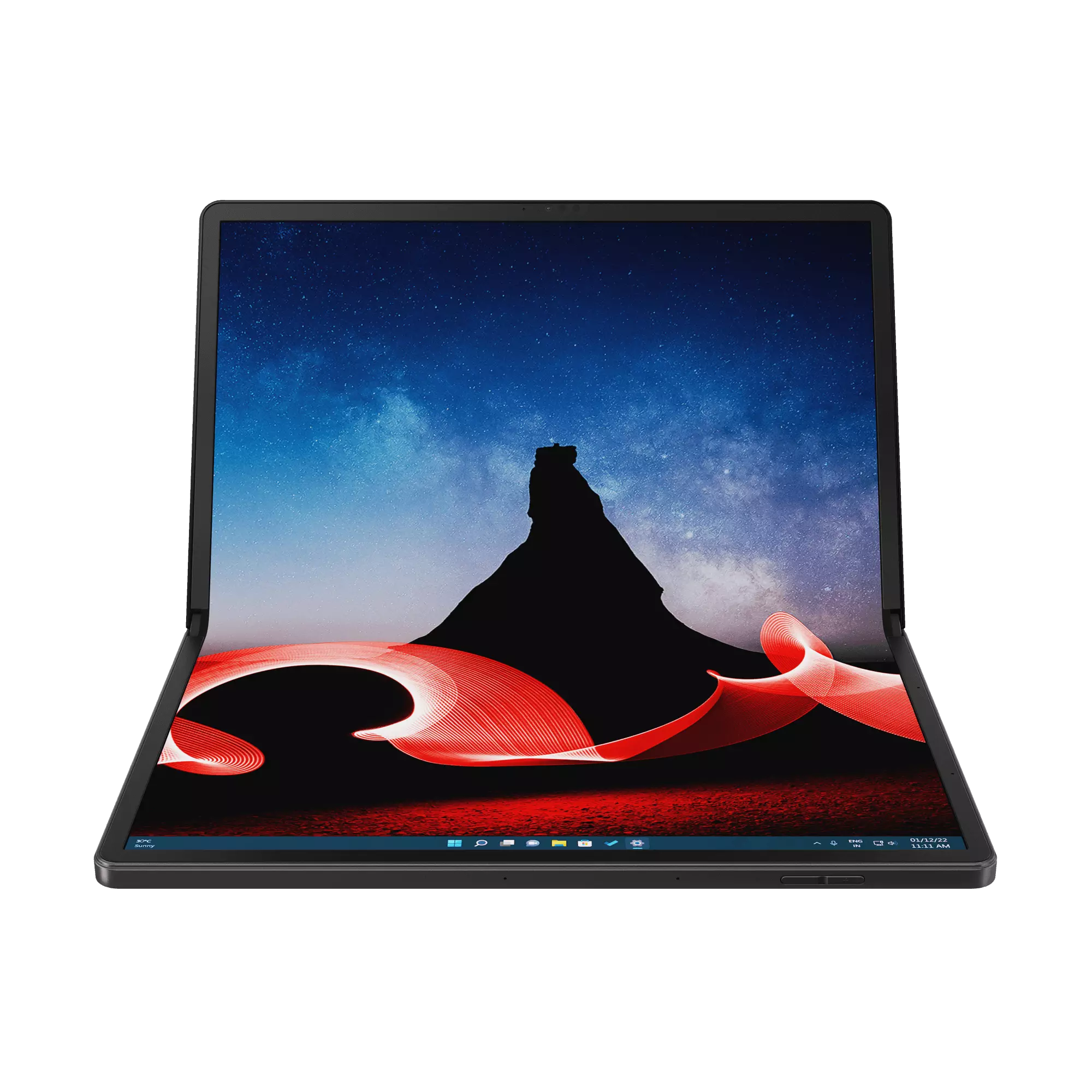 Front view of the open Lenovo ThinkPad X1 Fold showing full portrait screen