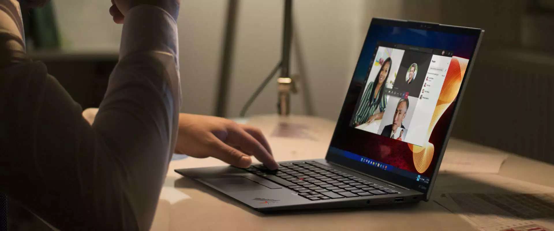 Overhead shot of someone typing on the Lenovo ThinkPad X1 Nano Gen 2 laptop