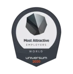 a badge looks like a logo with the following words: Most Attractive, Employers, World, Universum 2020