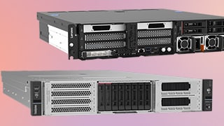 Front views of a Lenovo ThinkEdge SE455i V3 server and a Lenovo ThinkSystem SR650i V4.