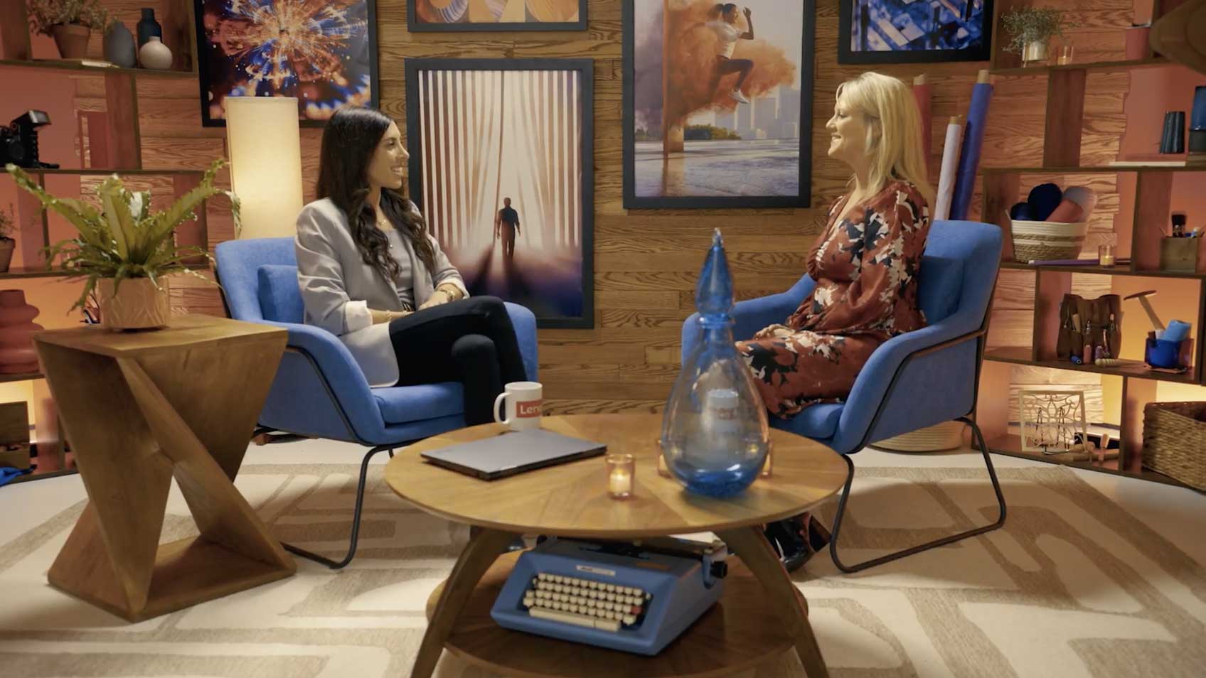 Alexa Carlin interviewing Naomi Jackson in the Lenovo Studio.