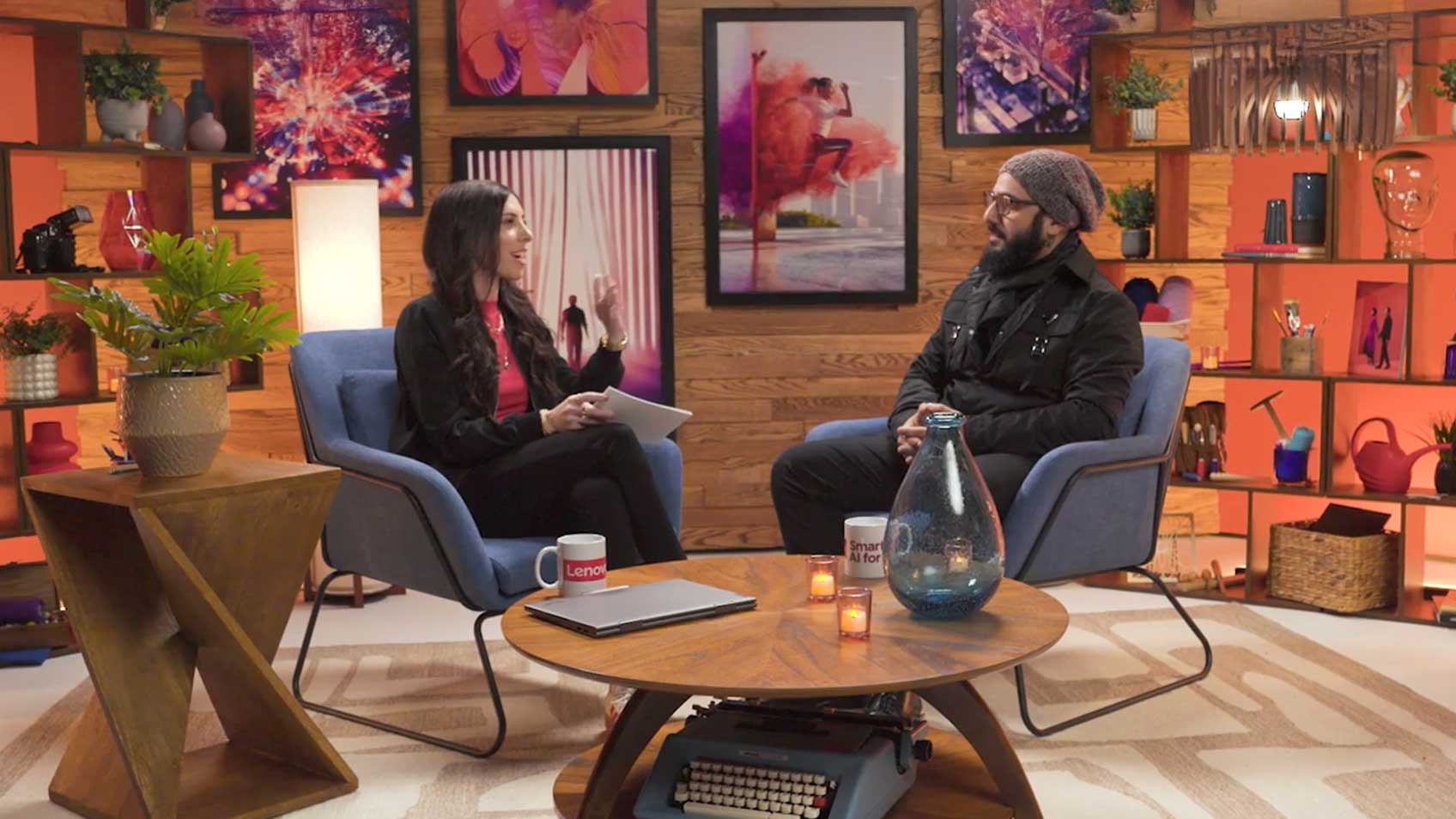 Alexa Carlin interviewing Nima Baiati in the Lenovo Studio.