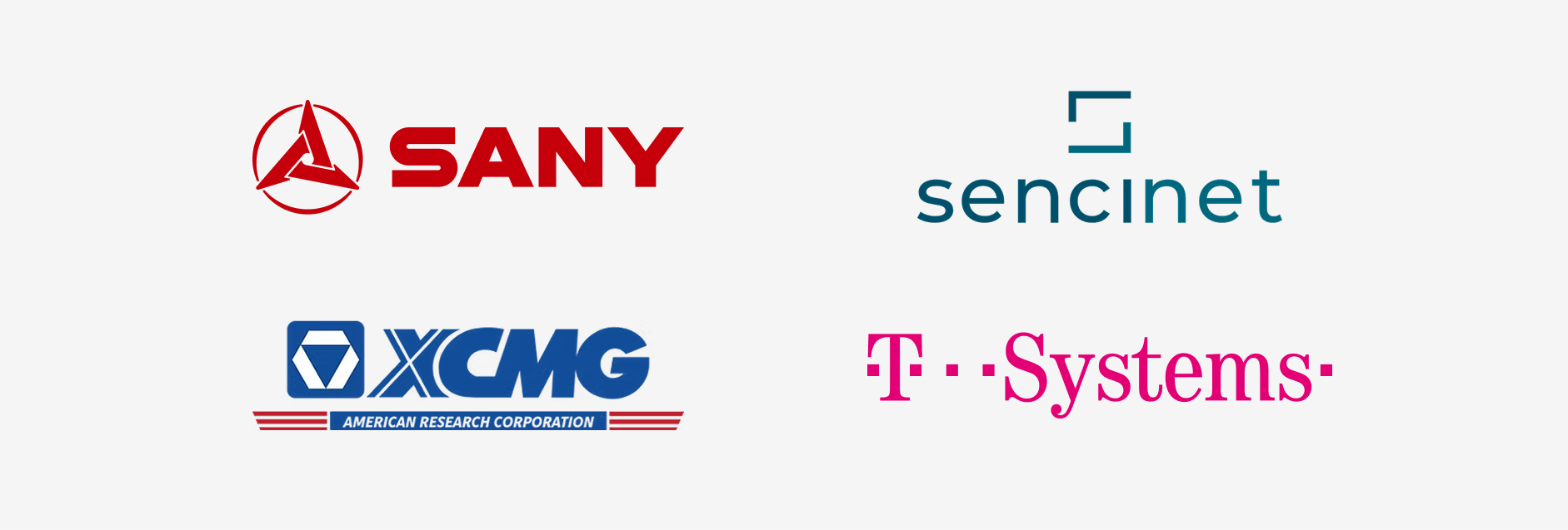 Logos de SANY, Sencinet, XCMG Research Institute et T-Systems.
