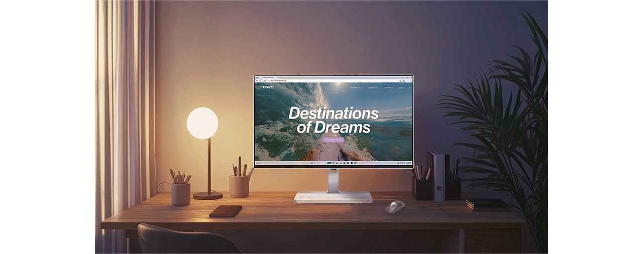 A desk setup with the Lenovo l24d-4c, illustrating a modern cozy work area.
