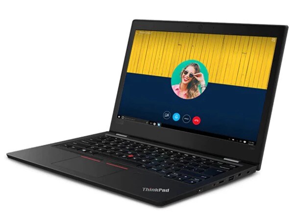 Lenovo ThinkPad L390 - Business laptop open, revealing a video call taking place