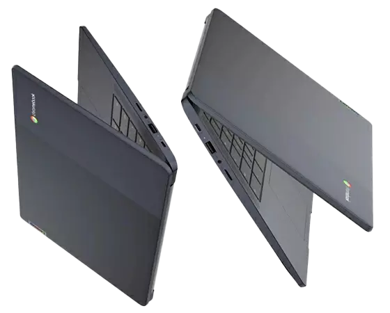 Two IdeaPad 3 Chromebook Gen 6 (14″ MTK) Abyss Blue side-by-side and slightly opened