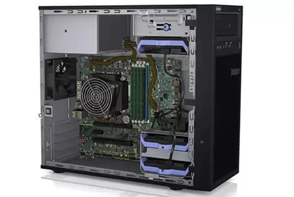Lenovo ThinkSystem ST50 Tower Server - cover off, right facing