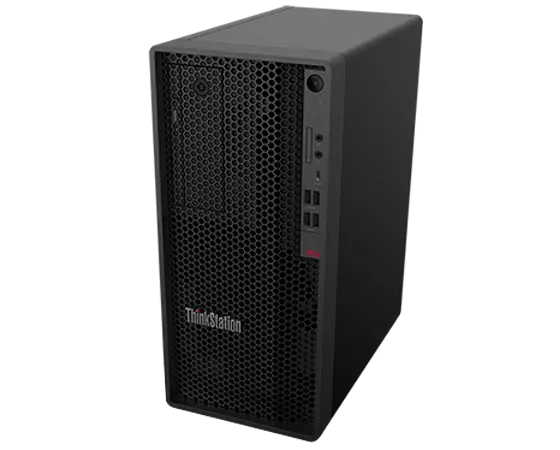 Lenovo ThinkStation P350 Tower workstation—front view, ¾ right-front view
