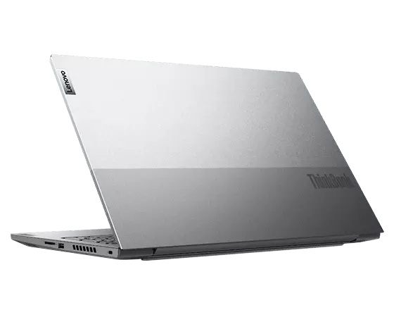 Vue arrière du portable bicolore Lenovo ThinkBook 15p Gen 2, orienté pour montrer l’évent latéral droit.