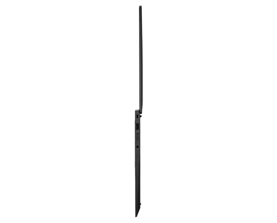 Profil droit du portable Lenovo ThinkPad X1 Carbon Gen 10 ouvert à 180 degrés.