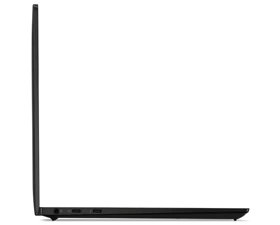 Lenovo ThinkPad X1 Nano opened at 90 degrees in an L-shape from the side, showing the thinness of the laptop.