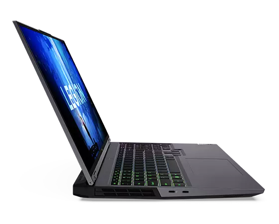 Side view of Lenovo Legion 5i Pro Gen 7 (16" Intel) gaming laptop, opened, showing keyboard + screen