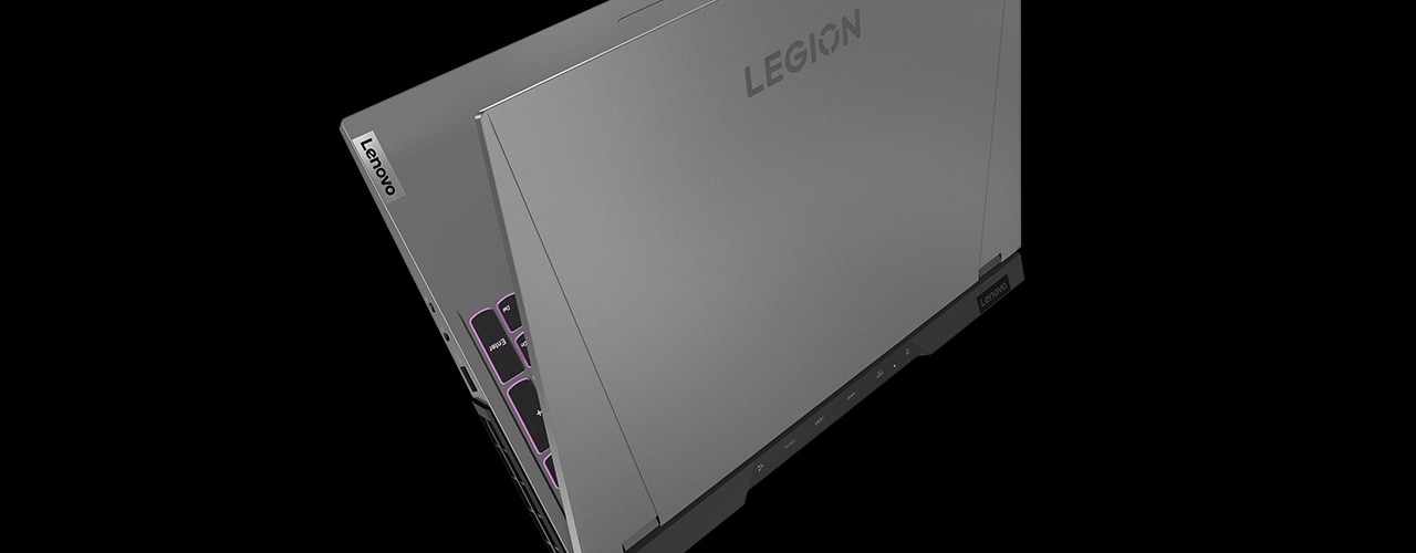 Side view of two Lenovo Legion 5i Pro Gen 7 (16" Intel) gaming laptops, Glacier White + Stone Gray models