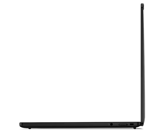Right-side profile of the Lenovo ThinkPad X13s laptop  open 90 degrees. 