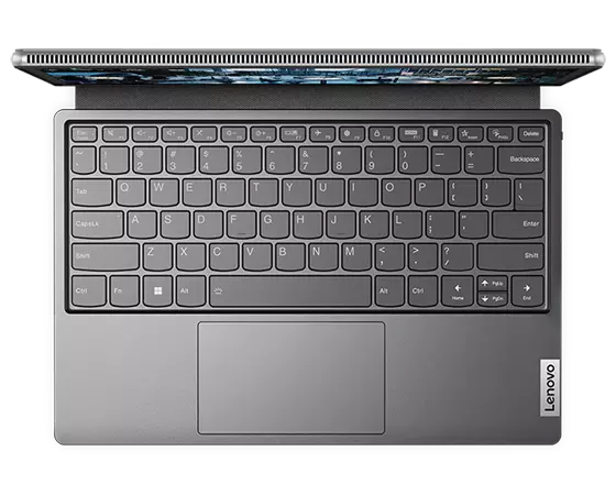 Top view of the IdeaPad Duet 5i in laptop mode, showing the keyboard and touchpad