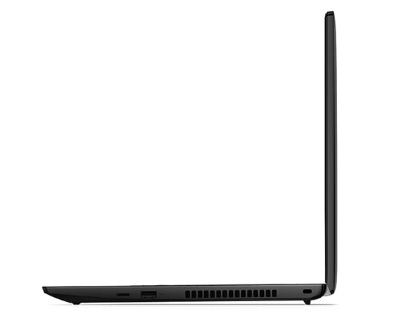 Vue latérale gauche du Lenovo ThinkPad L15 Gen 3 (15 » AMD), ouvert à 90 degrés en L arrière, montrant le bord de l’écran et le clavier