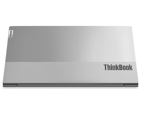Closed, dual-tone book-like cover on the Lenovo ThinkBook 13s Gen 4 laptop in Cloud Grey.