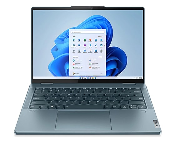 Yoga 7 Gen 7 Notebook, Ansicht von vorne mit Blick auf Display und Tastatur