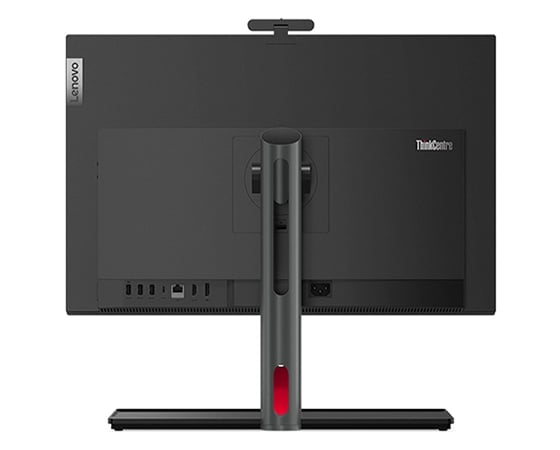 Rear view of ThinkCentre M90a Gen 3 AIO on Full Function Monitor Stand, showing rear panel and ports