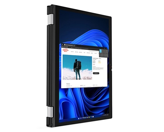 ThinkPad L13 Yoga Gen 3 laptop vertical tablet mode, showing display.