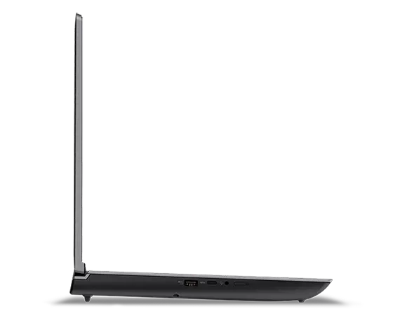 Profil gauche de la station de travail portable ThinkPad P16 (16 » Intel), ouverte à 90 degrés, montrant les ports