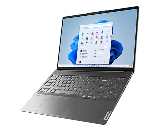 Lenovo IdeaPad 5 Pro Gen 7 laptop showcasing 16″ display with Windows 11 Home and full-sized keyboard with numeric pad.
