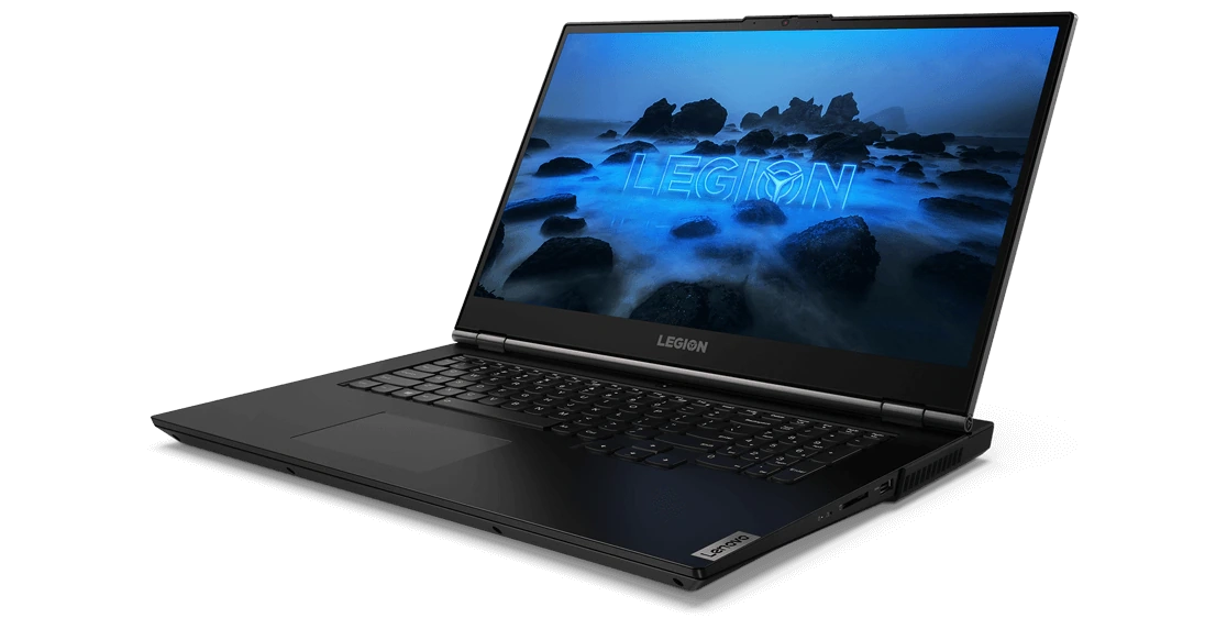 Lenovo Legion 5 17 (AMD) gaming laptop, front right view, open